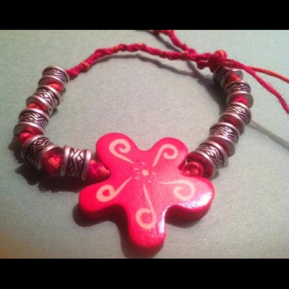 Silver Bead Red Star Double Corded Bracelet
